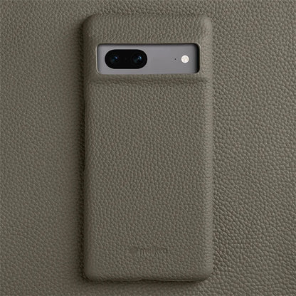 MELKCO Cellphone Case for Google Pixel 7 5G Genuine Cow Leather Coated PC Scratch Proof Cover