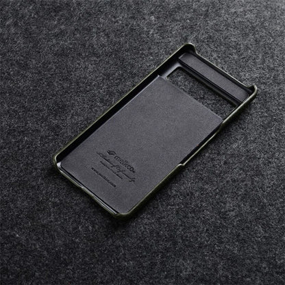 MELKCO Cellphone Case for Google Pixel 7 5G Genuine Cow Leather Coated PC Scratch Proof Cover