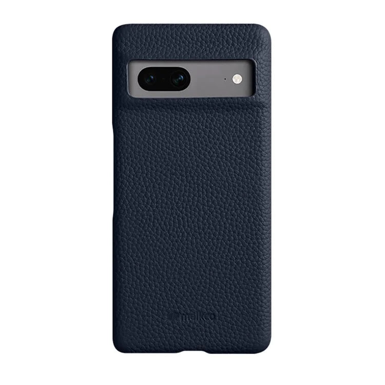 MELKCO Cellphone Case for Google Pixel 7 5G Genuine Cow Leather Coated PC Scratch Proof Cover