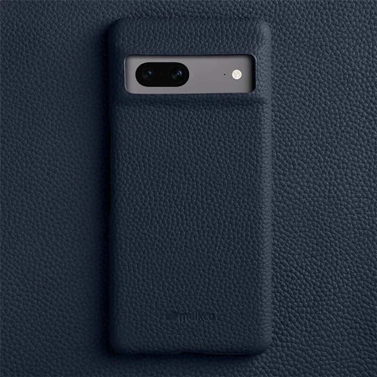MELKCO Cellphone Case for Google Pixel 7 5G Genuine Cow Leather Coated PC Scratch Proof Cover