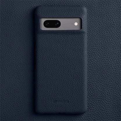 MELKCO Cellphone Case for Google Pixel 7 5G Genuine Cow Leather Coated PC Scratch Proof Cover