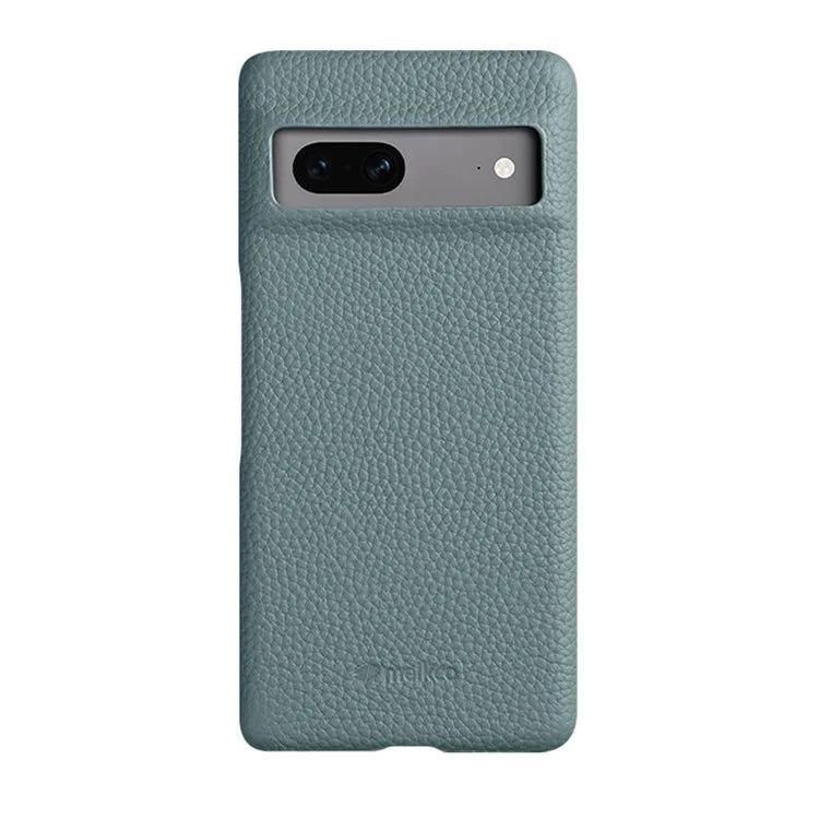 MELKCO Cellphone Case for Google Pixel 7 5G Genuine Cow Leather Coated PC Scratch Proof Cover