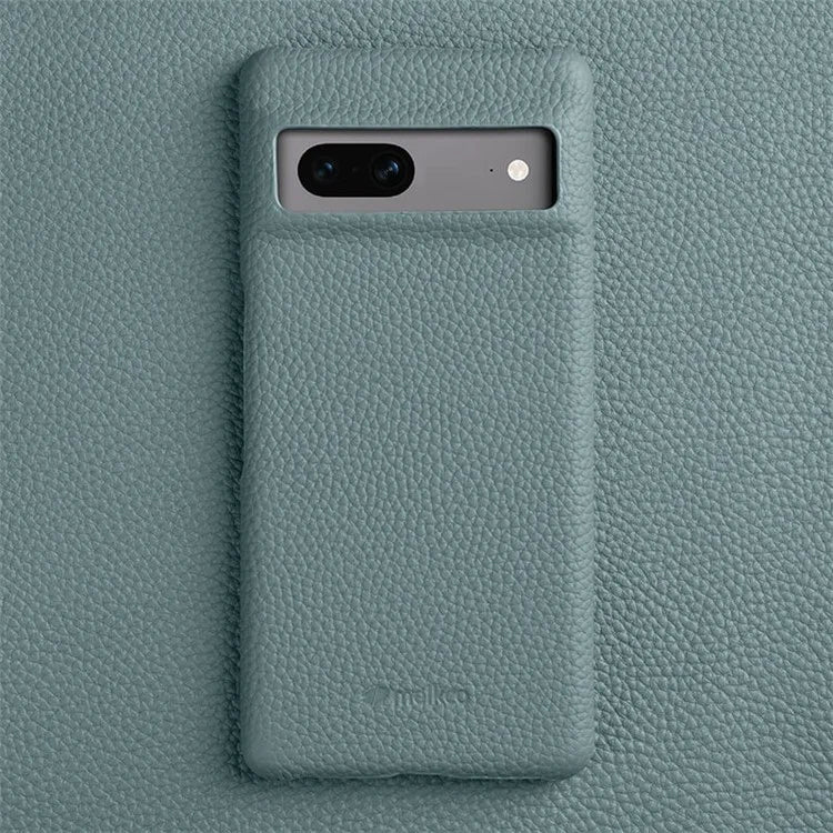 MELKCO Cellphone Case for Google Pixel 7 5G Genuine Cow Leather Coated PC Scratch Proof Cover