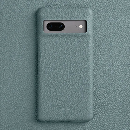 MELKCO Cellphone Case for Google Pixel 7 5G Genuine Cow Leather Coated PC Scratch Proof Cover