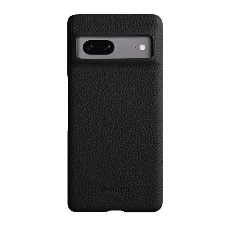 MELKCO Cellphone Case for Google Pixel 7 5G Genuine Cow Leather Coated PC Scratch Proof Cover