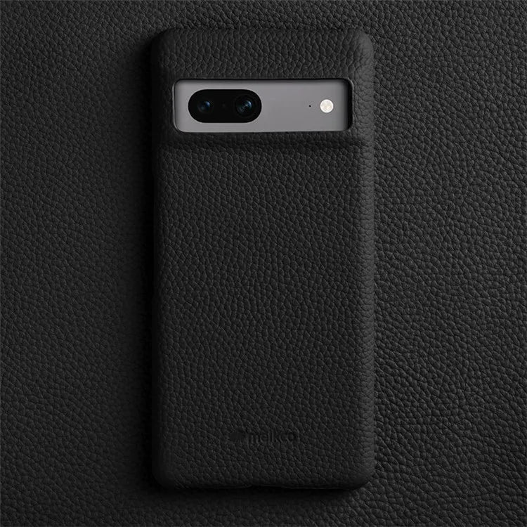 MELKCO Cellphone Case for Google Pixel 7 5G Genuine Cow Leather Coated PC Scratch Proof Cover