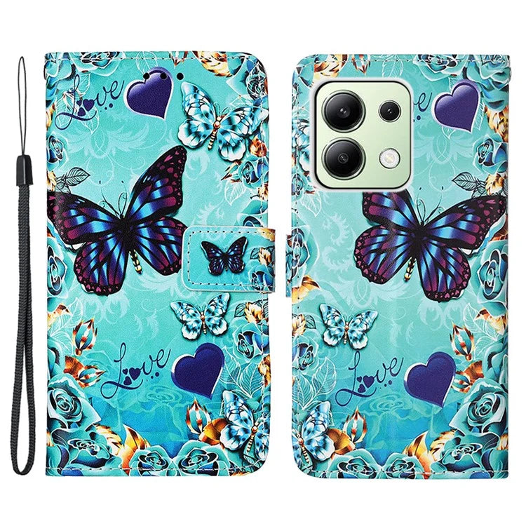 YB Pattern Printing Leather Series-4 for Xiaomi Redmi Note 13 4G Phone Case with Hand Strap