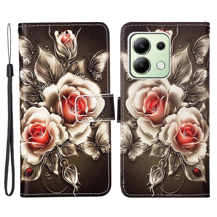 YB Pattern Printing Leather Series-4 for Xiaomi Redmi Note 13 4G Phone Case with Hand Strap