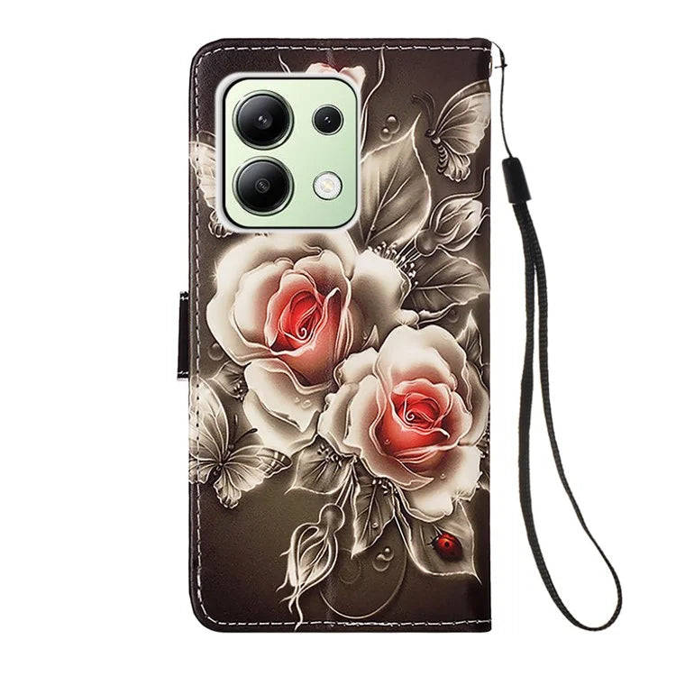 YB Pattern Printing Leather Series-4 for Xiaomi Redmi Note 13 4G Phone Case with Hand Strap