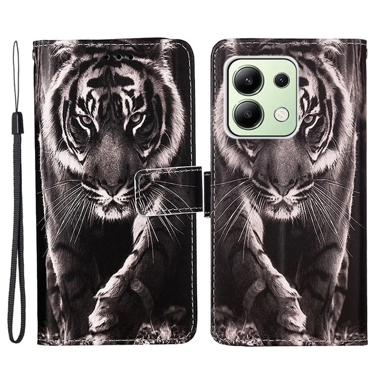 YB Pattern Printing Leather Series-4 for Xiaomi Redmi Note 13 4G Phone Case with Hand Strap