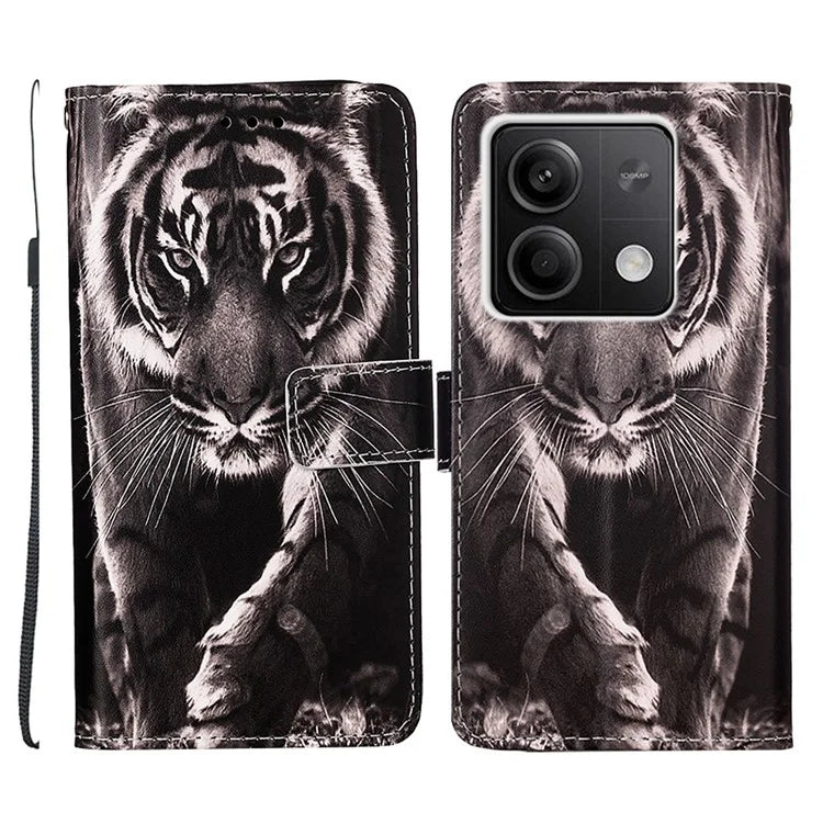 YB Pattern Printing Leather Series-4 for Xiaomi Redmi Note 13 5G Phone Case Pattern Printing Stand Cover