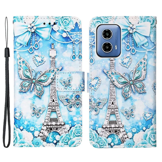 YB Pattern Printing Leather Series-4 for Motorola Moto G34 5G Case Wrist Strap Stand Phone Cover