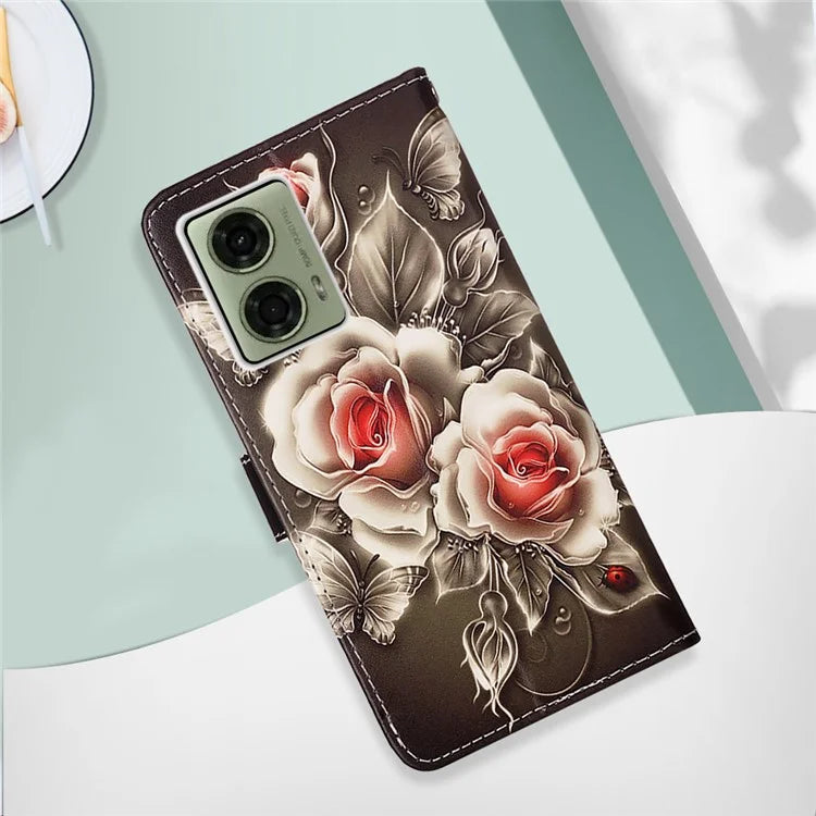 YB Pattern Printing Leather Series-4 for Motorola Moto G04 4G / G24 4G Case Card Slot Holder Stand Phone Cover