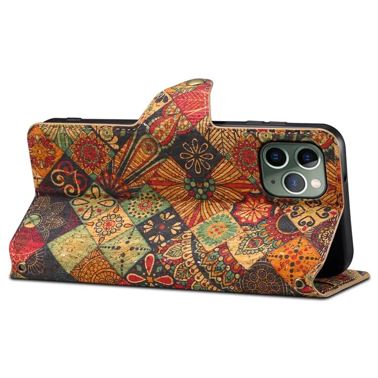 For iPhone 11 Pro Leather Case Floral Printing Stand Wallet Phone Cover