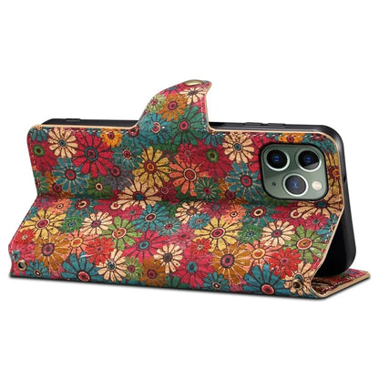 For iPhone 11 Pro Leather Case Floral Printing Stand Wallet Phone Cover