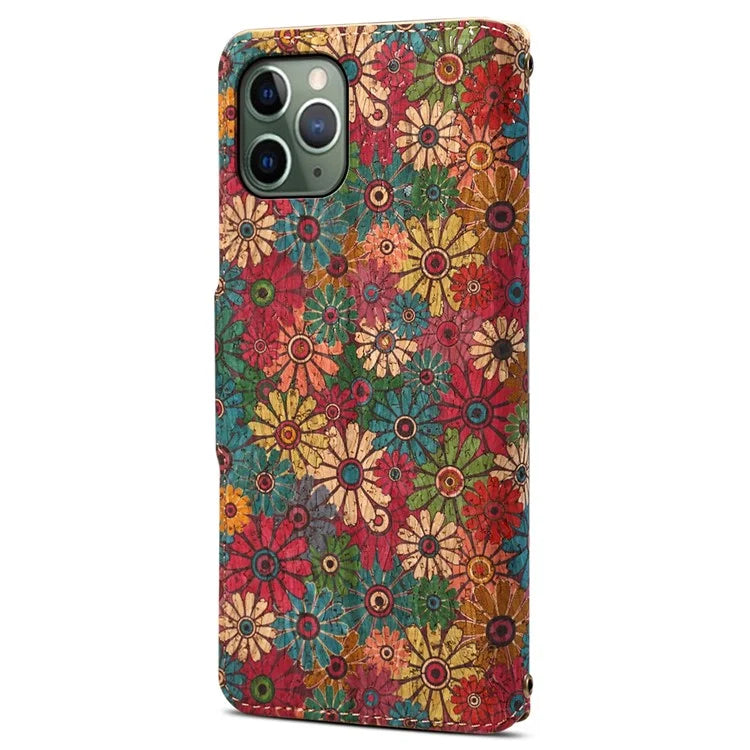 For iPhone 11 Pro Leather Case Floral Printing Stand Wallet Phone Cover