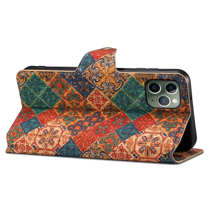 For iPhone 11 Pro Leather Case Floral Printing Stand Wallet Phone Cover