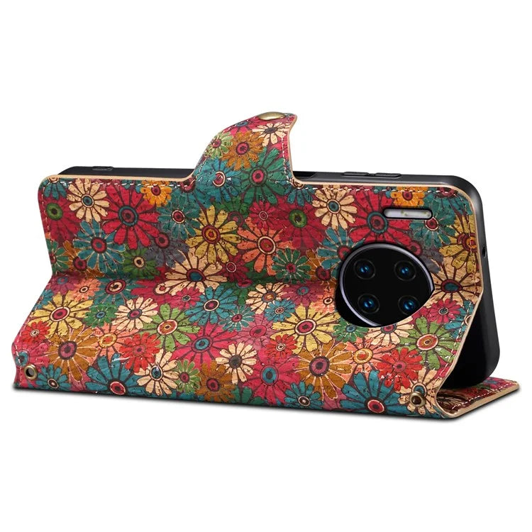 For Huawei Mate 30 Pro 4G / 5G Case Floral Pattern Folding Stand Leather Phone Cover