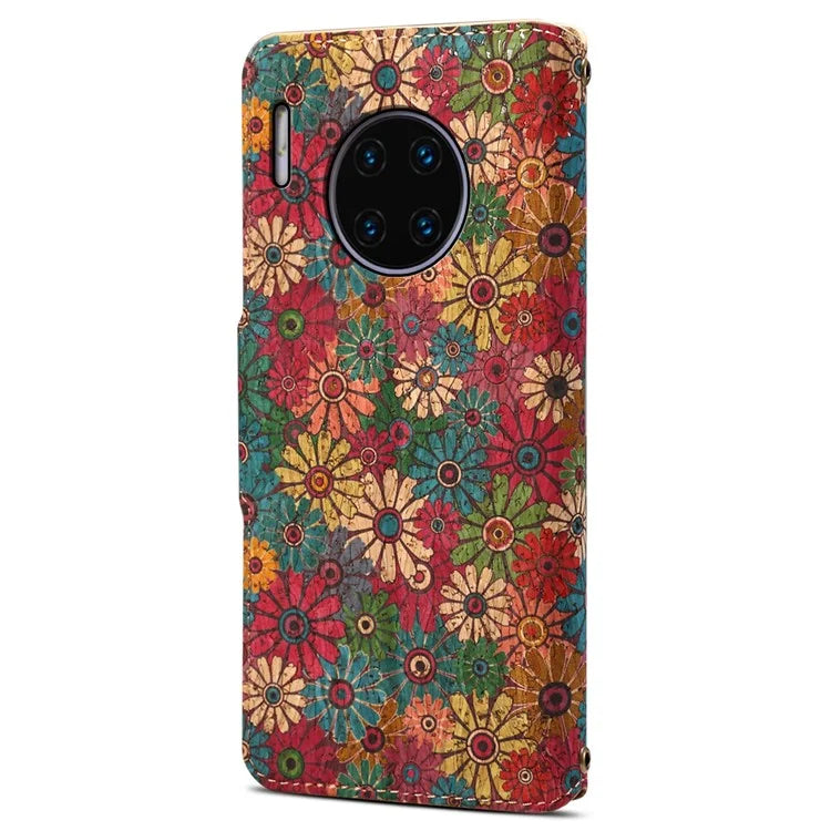 For Huawei Mate 30 Pro 4G / 5G Case Floral Pattern Folding Stand Leather Phone Cover
