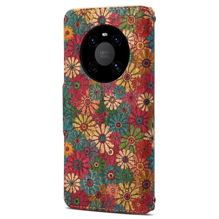 For Huawei Mate 40 Case PU Leather Floral Pattern Wallet Flip Phone Cover