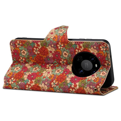 For Huawei Mate 40 Case PU Leather Floral Pattern Wallet Flip Phone Cover