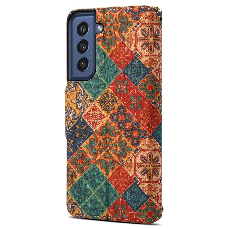 For Samsung Galaxy S21 FE 5G Case Flower Print Pattern Design PU Leather Phone Cover
