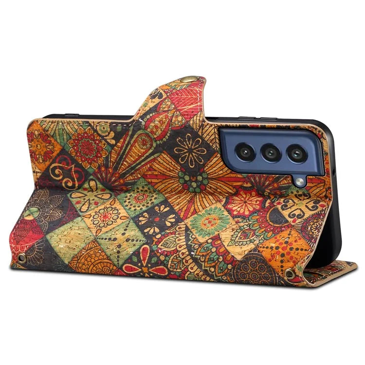For Samsung Galaxy S21 FE 5G Case Flower Print Pattern Design PU Leather Phone Cover