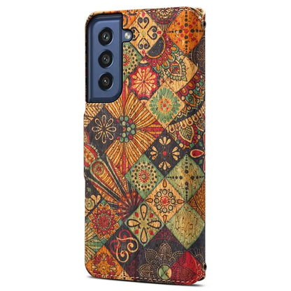 For Samsung Galaxy S21 FE 5G Case Flower Print Pattern Design PU Leather Phone Cover