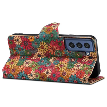 For Samsung Galaxy S21 FE 5G Case Flower Print Pattern Design PU Leather Phone Cover