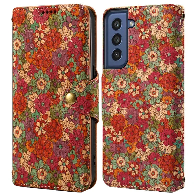 For Samsung Galaxy S21 FE 5G Case Flower Print Pattern Design PU Leather Phone Cover