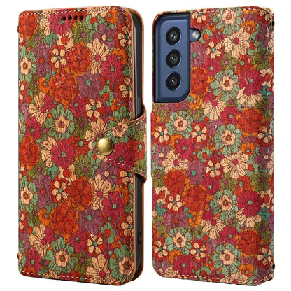 For Samsung Galaxy S21 FE 5G Case Flower Print Pattern Design PU Leather Phone Cover