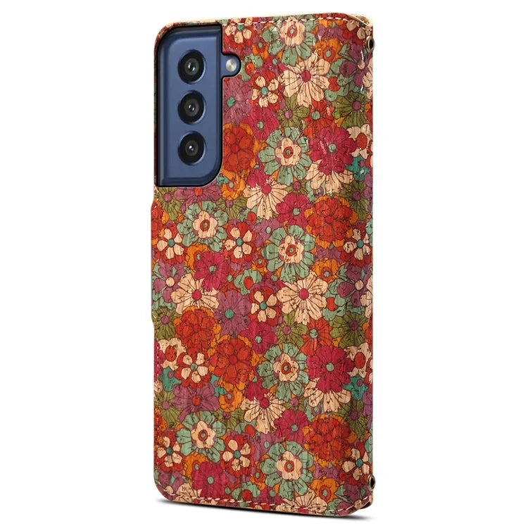 For Samsung Galaxy S21 FE 5G Case Flower Print Pattern Design PU Leather Phone Cover