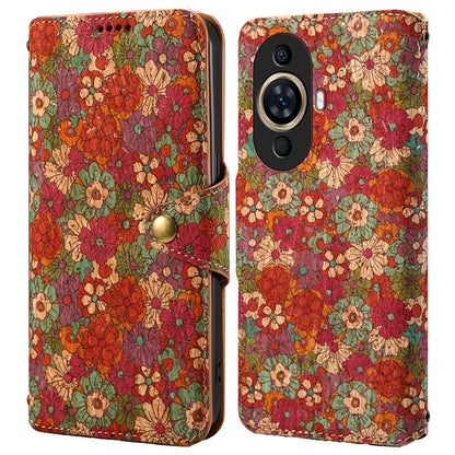 For Huawei nova 11 Leather Case Flower Printing Stand Wallet Phone Cover
