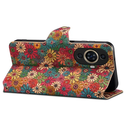 For Huawei nova 11 Leather Case Flower Printing Stand Wallet Phone Cover