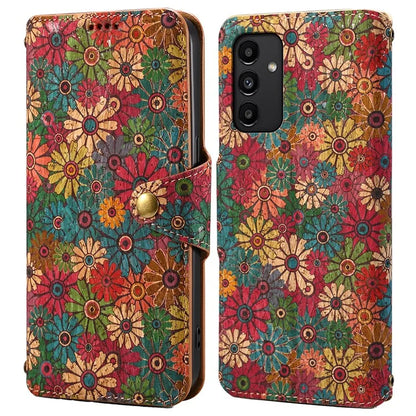For Samsung Galaxy A13 5G Flower Phone Case Folding Stand Leather Phone Cover