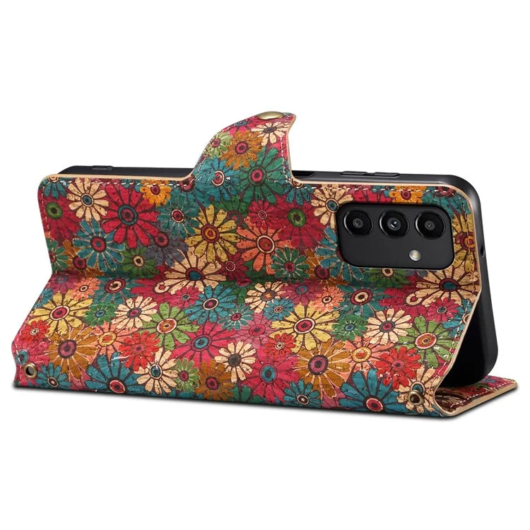 For Samsung Galaxy A13 5G Flower Phone Case Folding Stand Leather Phone Cover