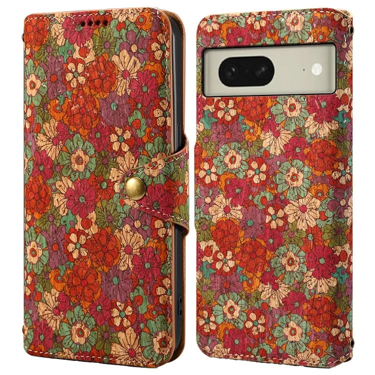 For Google Pixel 8 Case PU Leather Flip Protective Phone Cover Printed Floral Pattern
