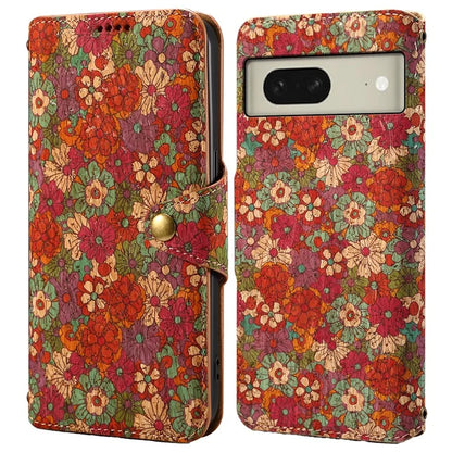 For Google Pixel 8 Case PU Leather Flip Protective Phone Cover Printed Floral Pattern