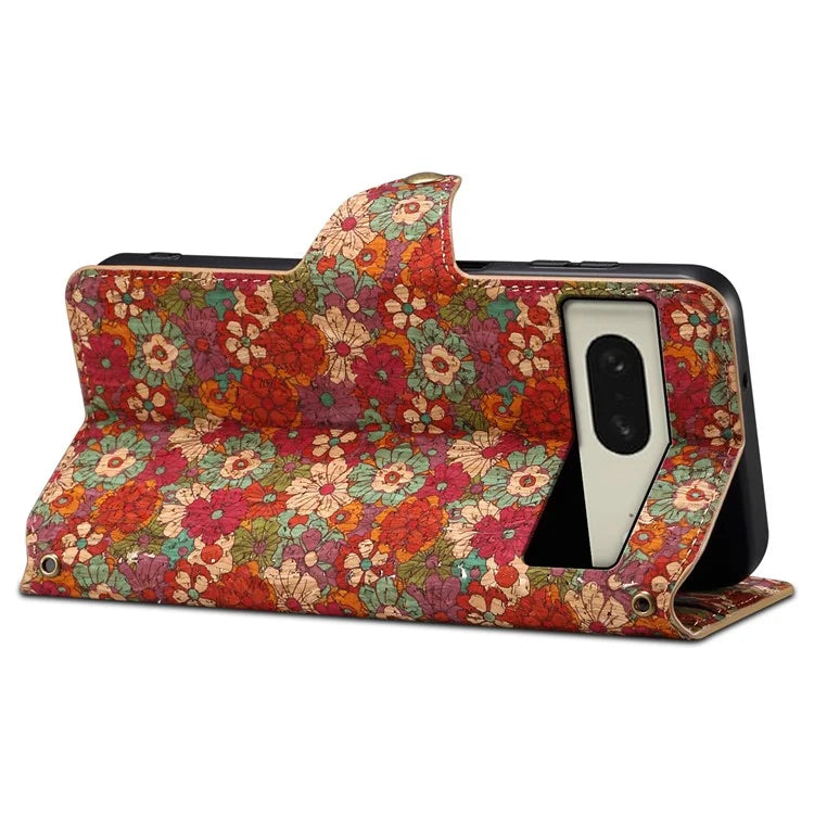 For Google Pixel 8 Case PU Leather Flip Protective Phone Cover Printed Floral Pattern