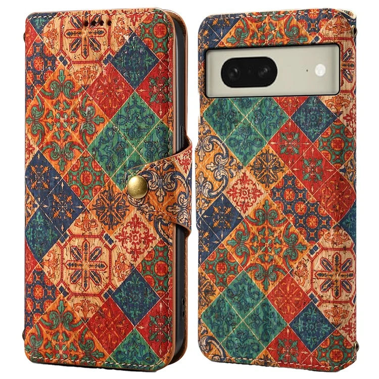 For Google Pixel 8 Case PU Leather Flip Protective Phone Cover Printed Floral Pattern