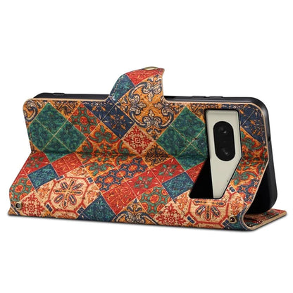 For Google Pixel 8 Case PU Leather Flip Protective Phone Cover Printed Floral Pattern