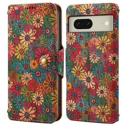 For Google Pixel 8 Case PU Leather Flip Protective Phone Cover Printed Floral Pattern