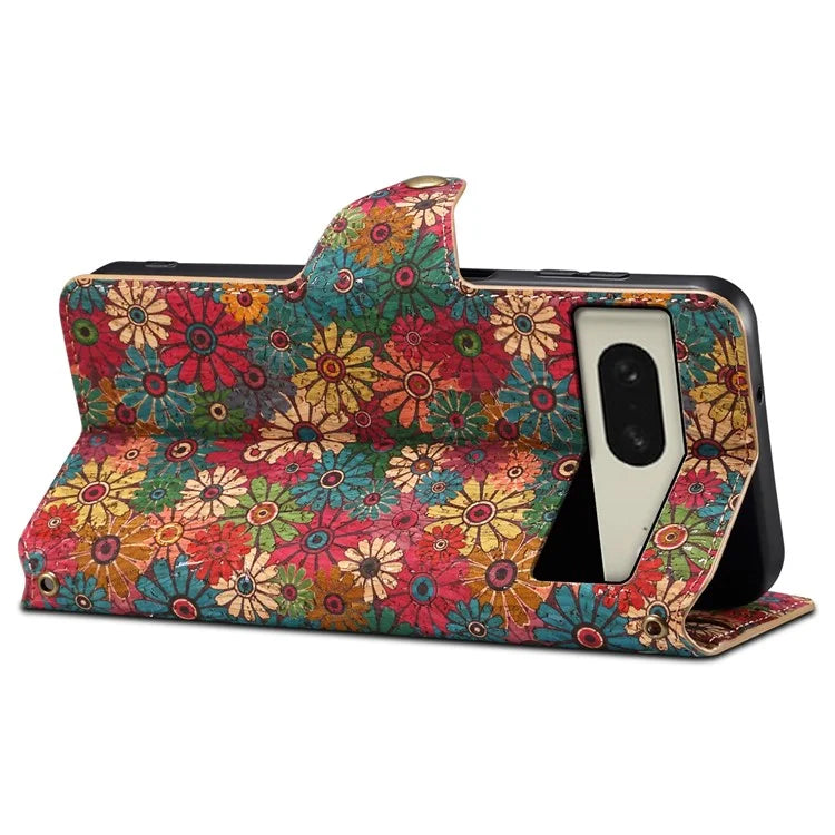 For Google Pixel 8 Case PU Leather Flip Protective Phone Cover Printed Floral Pattern