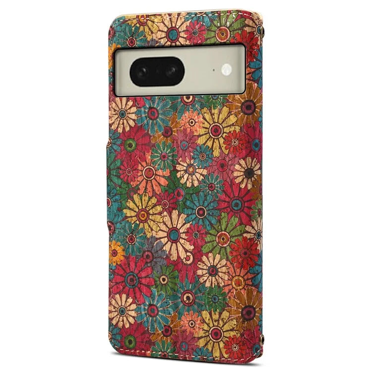 For Google Pixel 8 Case PU Leather Flip Protective Phone Cover Printed Floral Pattern