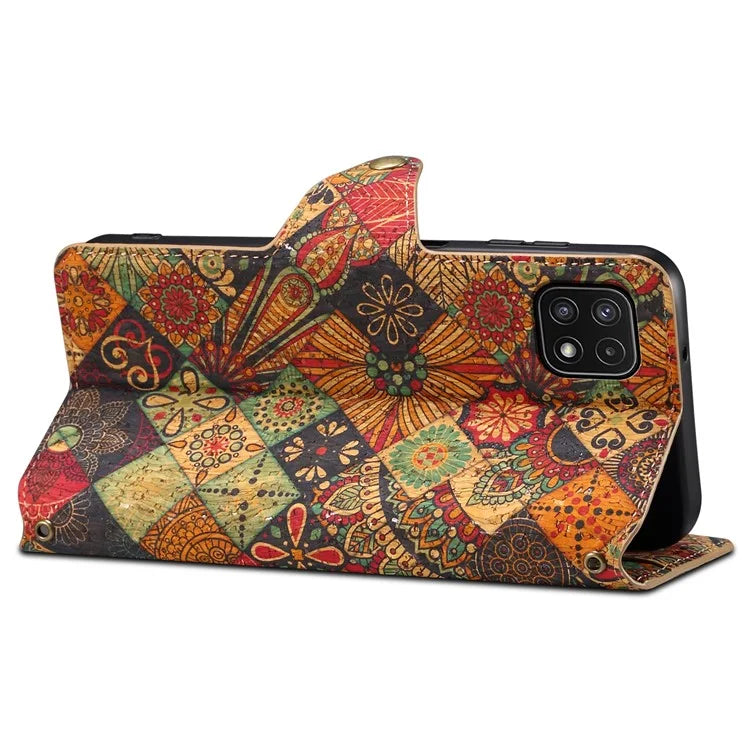 For Samsung Galaxy A22 5G (EU Version) Stand Case Flower Printing Leather Wallet Phone Cover
