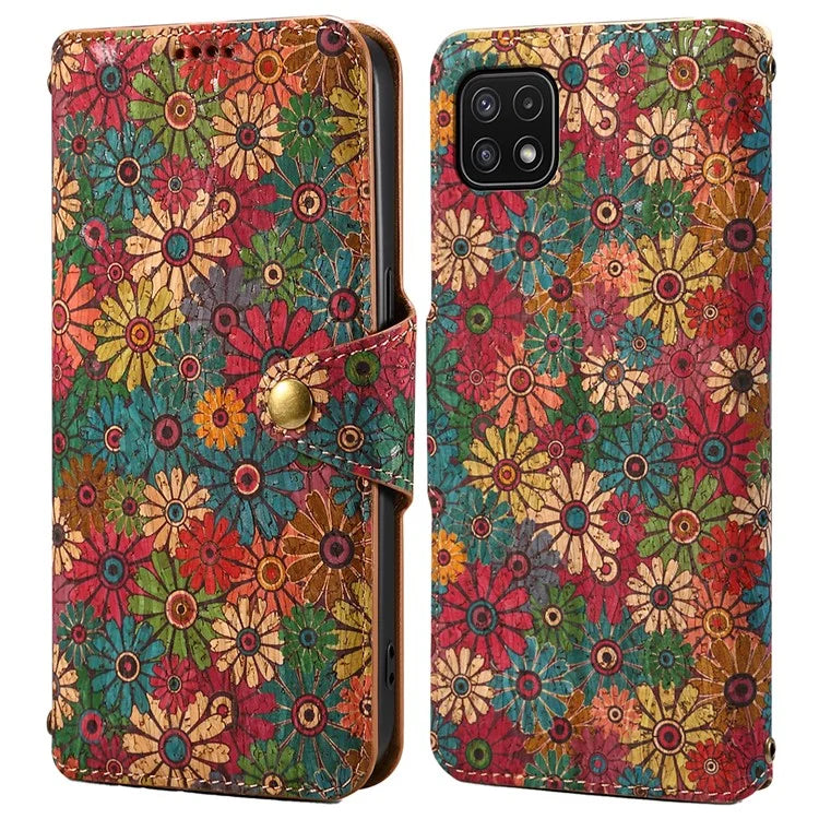 For Samsung Galaxy A22 5G (EU Version) Stand Case Flower Printing Leather Wallet Phone Cover