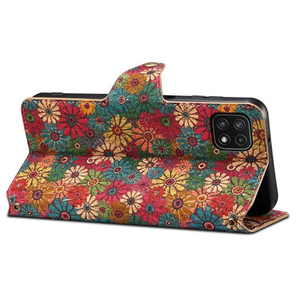 For Samsung Galaxy A22 5G (EU Version) Stand Case Flower Printing Leather Wallet Phone Cover