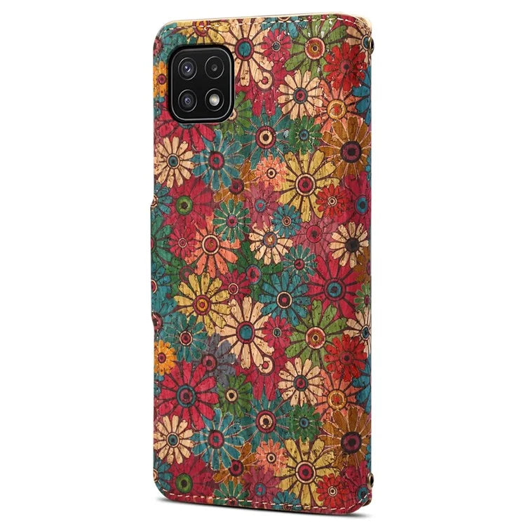 For Samsung Galaxy A22 5G (EU Version) Stand Case Flower Printing Leather Wallet Phone Cover