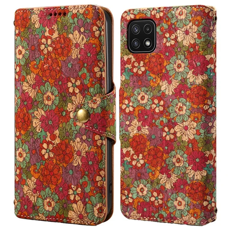For Samsung Galaxy A22 5G (EU Version) Stand Case Flower Printing Leather Wallet Phone Cover