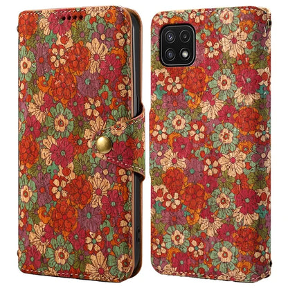 For Samsung Galaxy A22 5G (EU Version) Stand Case Flower Printing Leather Wallet Phone Cover